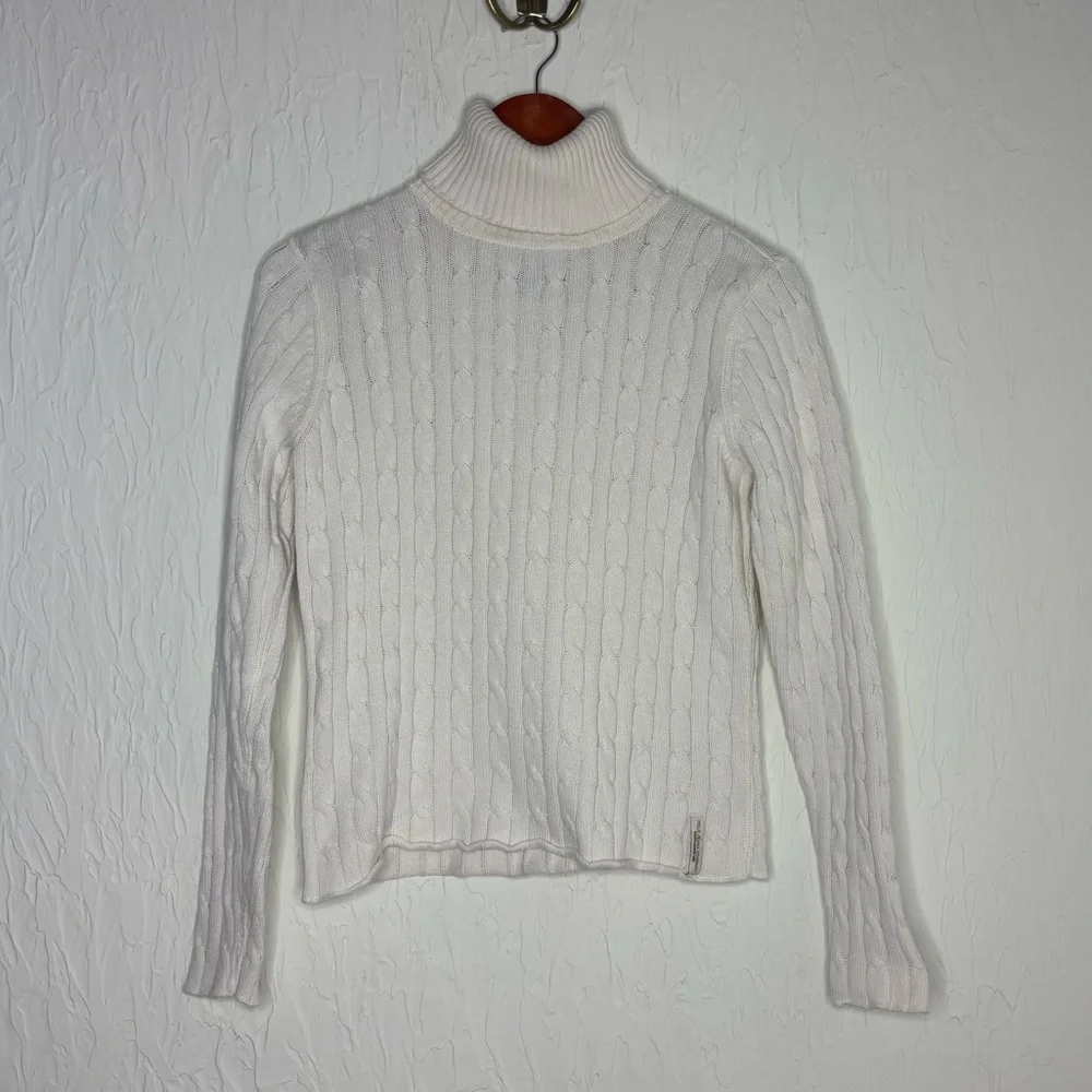 Ralph Lauren Polo Jeans Cable Knit White Turtleneck Cotton Sweater Size Large - Picture 1 of 8